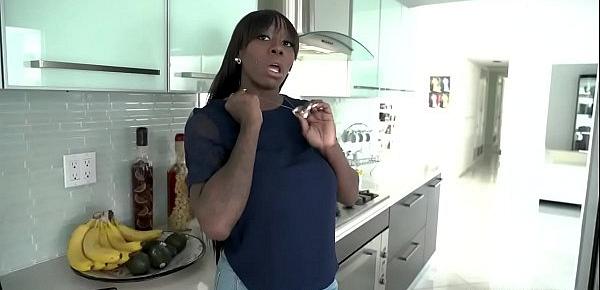  Stunning ebony MILF Mystique sucks her stepsons young cock